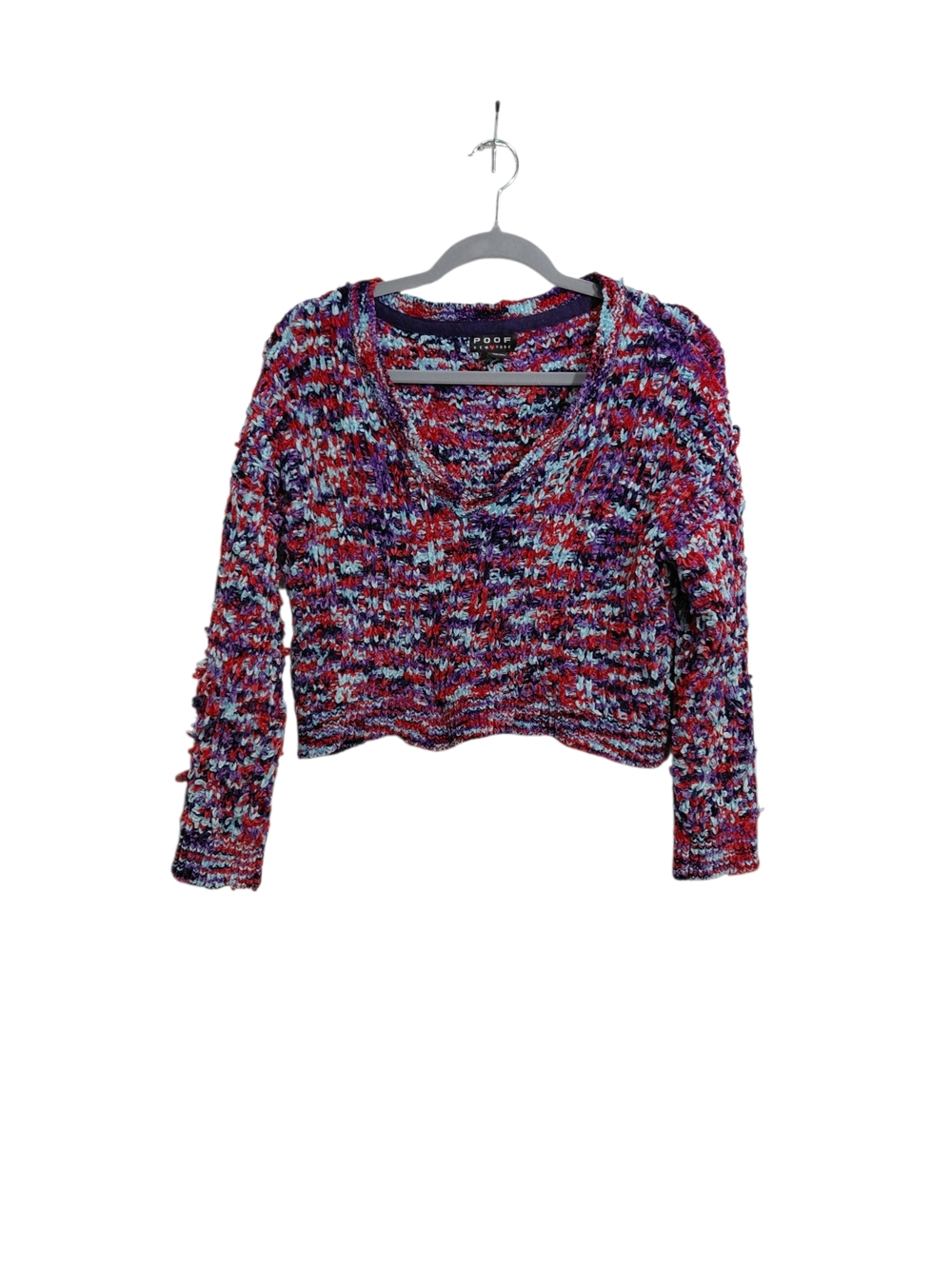 Poof New York Multicolor V-Neck Cropped Knit Sweater